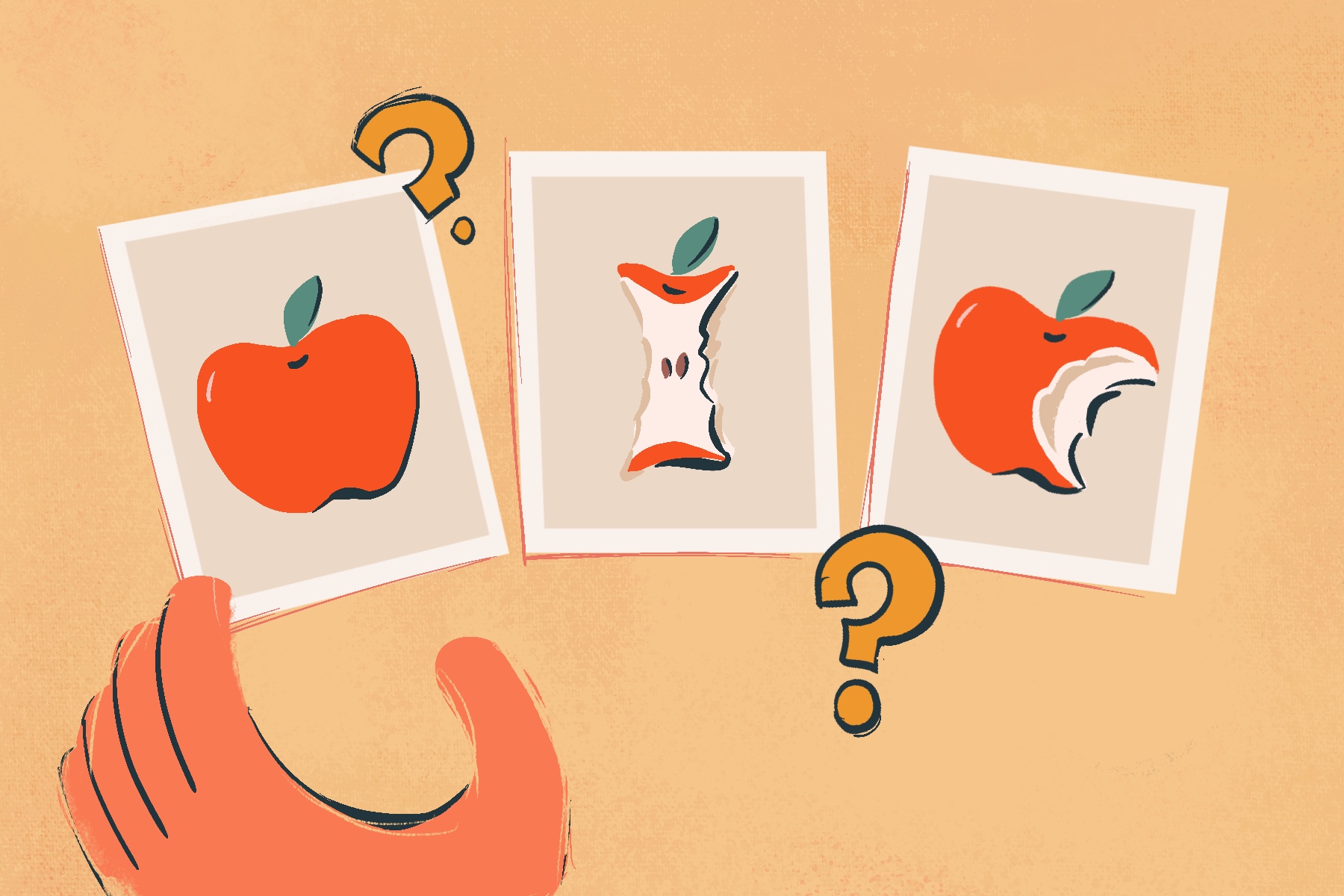 Illustartion of a hand trying to put a series of cards in the correct order